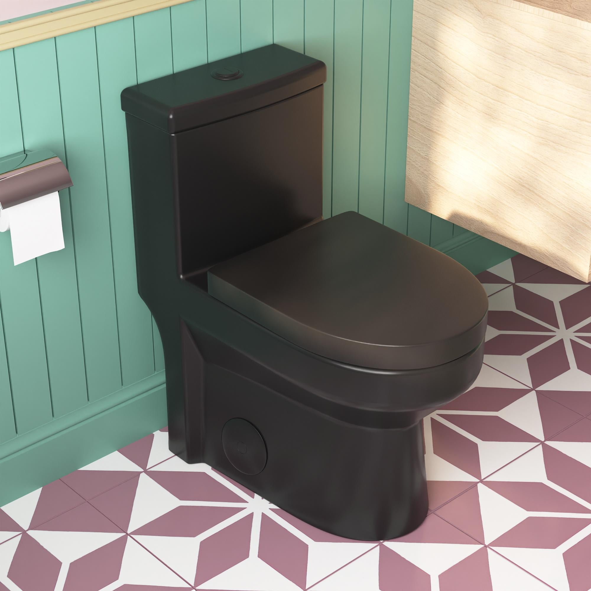 Compact Black Ceramic Dual Flush Round Toilet with Quiet-Close Seat