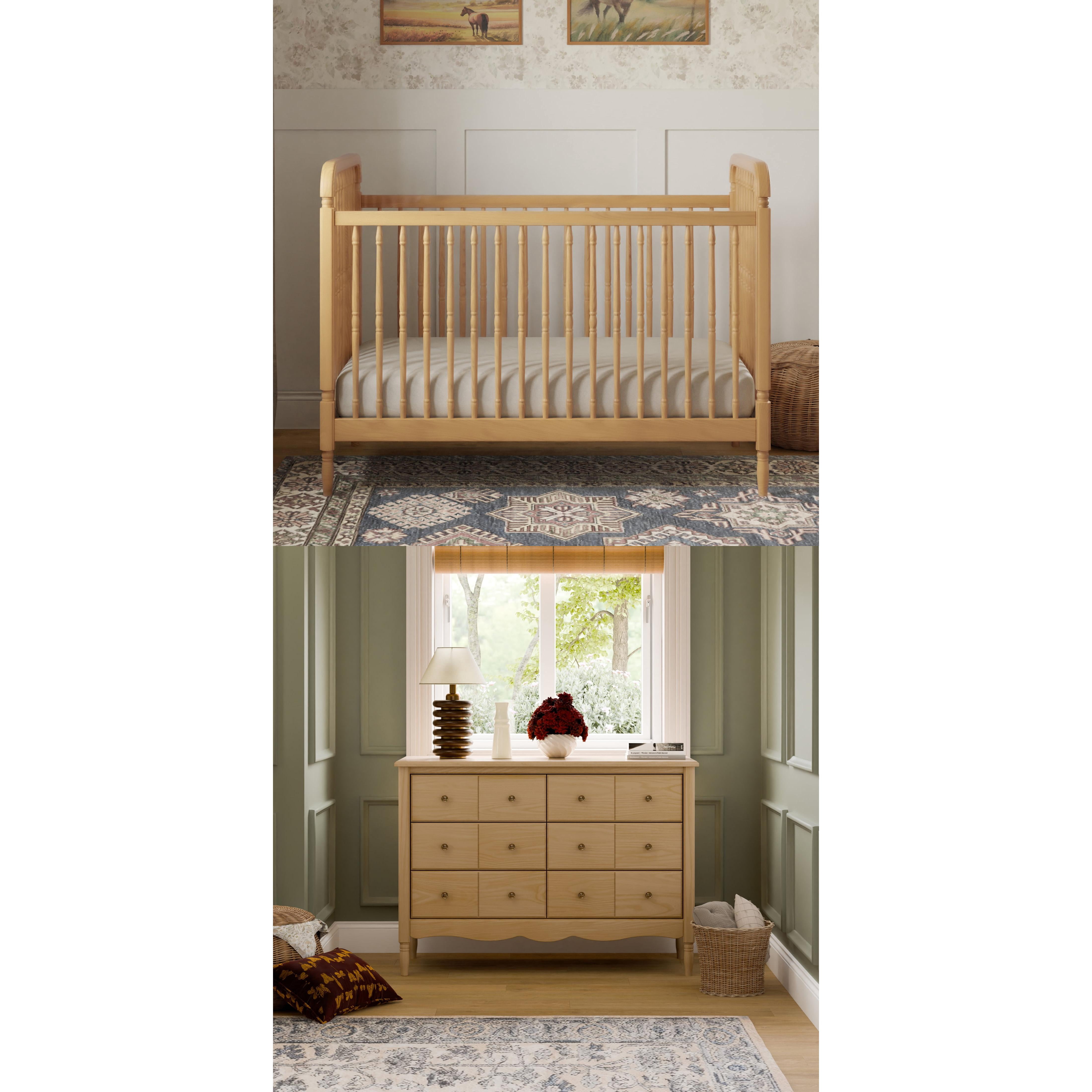 Liberty 3-in-1 Convertible Spindle Crib + Liberty 6-Drawer Assembled Dresser