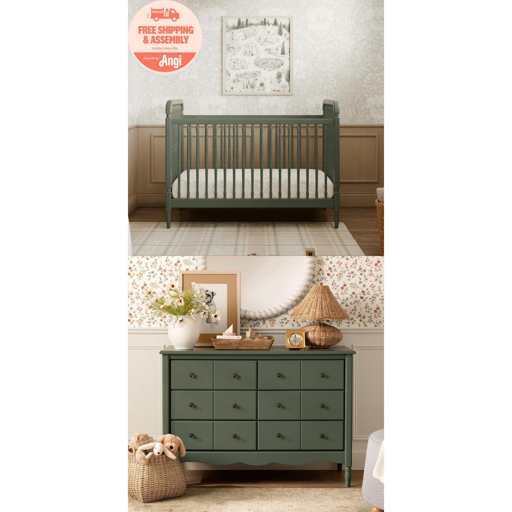 Liberty 3-in-1 Convertible Spindle Crib + Liberty 6-Drawer Assembled Dresser