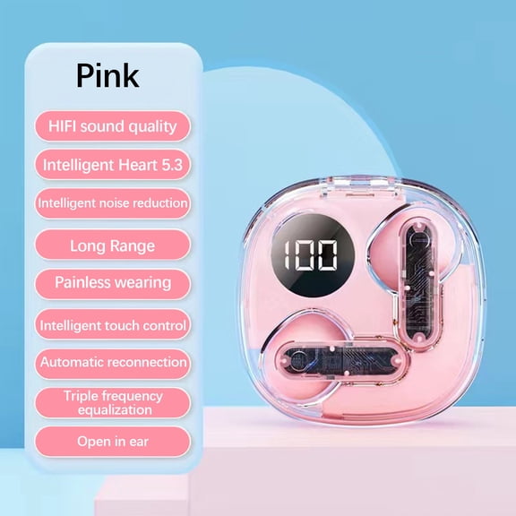 Liberty 4 Pro by Ruroz, Noise Cancelling Wireless Earbuds, 7-Sensor and Real-Time Adaptive Noise Cancelling, 2鑴?Faster Charging, Studio-Level Hi-Fi Music, Clear Calls with 6 Mics and AI - Pink