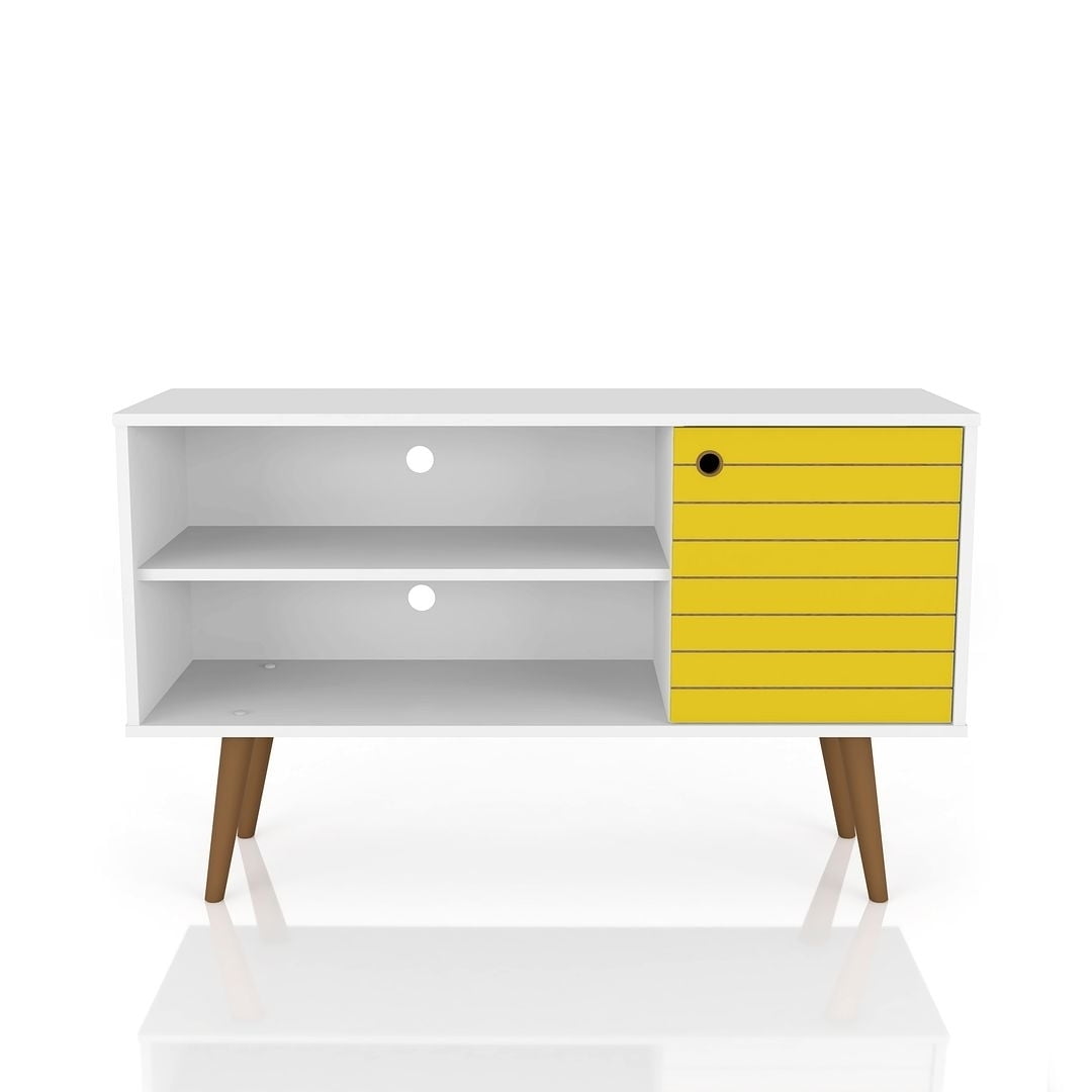 Liberty 42" White and Yellow Mid-Century Modern TV Stand with Cabinet