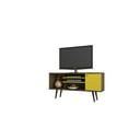 thumbnail image 1 of Liberty 53.14" Mid Century - Modern TV Stand with 5 Shelves & 1 Door with Solid Wood Legs, Brown, Yellow, 1 of 7