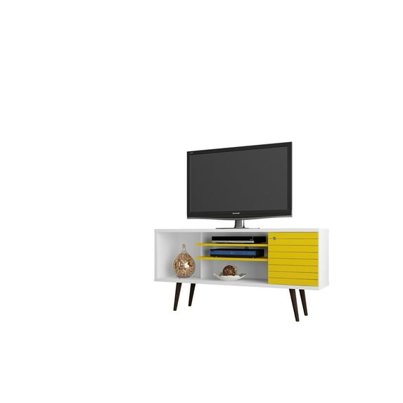 Liberty 53.14" Mid-Century Modern TV Stand with 5 Shelves and 1 Door with Solid Wood Legs