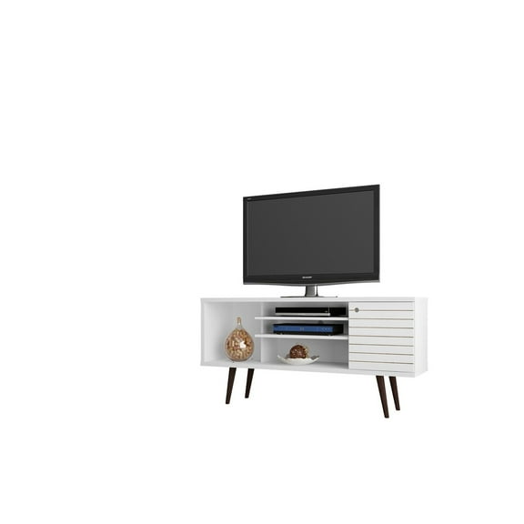 Liberty 53.14" Mid-Century Modern TV Stand with 5 Shelves and 1 Door  with Solid Wood Legs