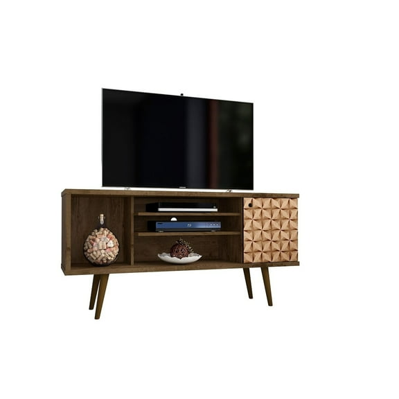 Liberty 53.14" Mid-Century Modern TV Stand with 5 Shelves and 1 Door  with Solid Wood Legs