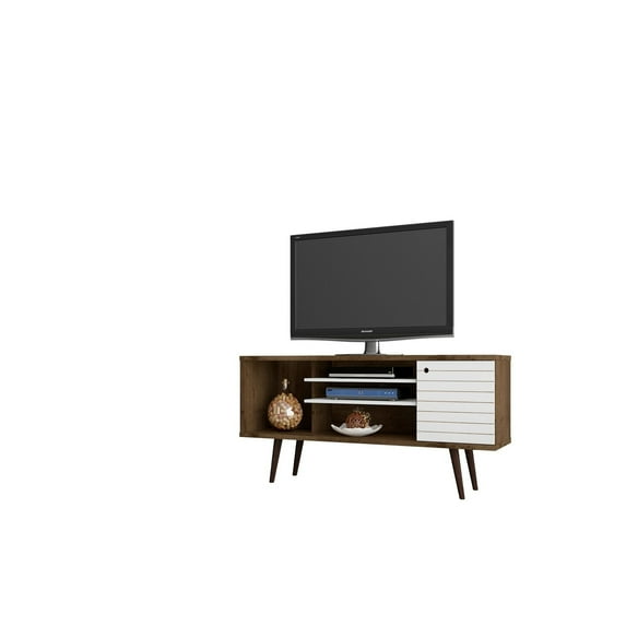 Liberty 53.14" Mid-Century Modern TV Stand with 5 Shelves and 1 Door with Solid Wood Legs