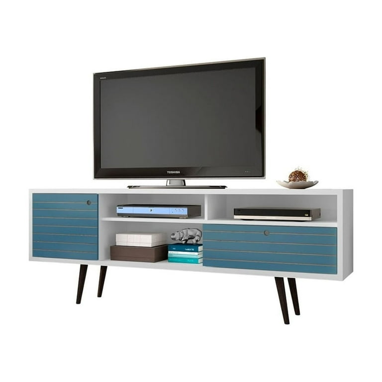 Manhattan Comfort Liberty 70.86 TV Stand White Aqua Blue