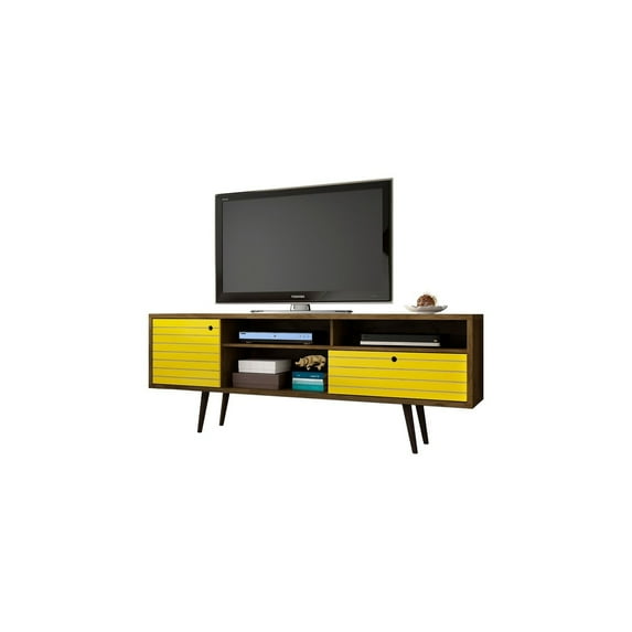 Liberty 70.86" Mid-Century Modern TV Stand with 4 Shelving Spaces and 1 Drawer with Solid Wood Legs
