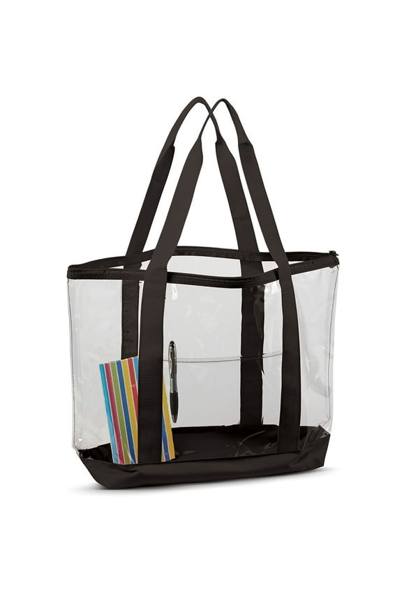 Contrasting Strap Large Clear Zipper Tote Bag, Style 7009