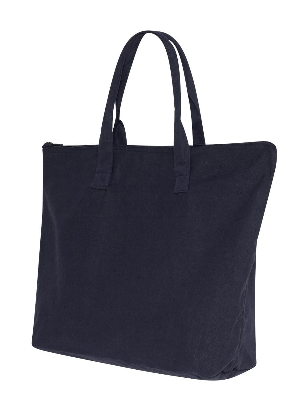 Zippered Cotton Canvas Tote Bag w/ Gusset Top - Natural