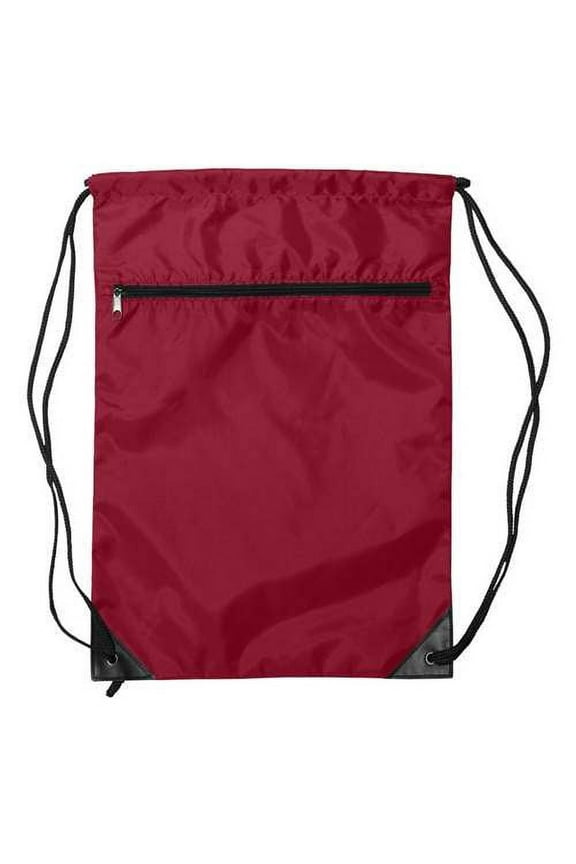 - Zippered Drawstring Backpack - 8888 - Red - Size: One Size