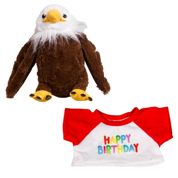 Liberty The Bald Eagle Plush Toy in Happy Birthday T-Shirt with Red Sleeves - 8 Inch Eagle Stuffed Animal, Cute & Soft Cuddly Birthday Teddy Bear, Gift for Kids, Birthday Decor, Party Favor