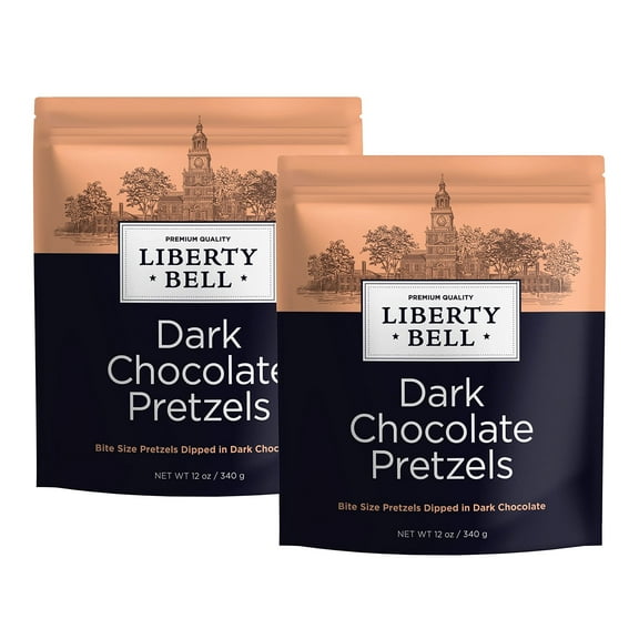 Liberty Bell Dark Chocolate Covered Pretzels, Mini Pretzels Dipped in Dark Chocolate, 12 Ounce Bag (2 Pack)