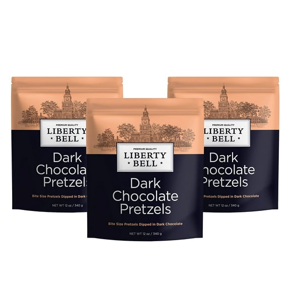 Liberty Bell Dark Chocolate Covered Pretzels, Mini Pretzels Dipped in Dark Chocolate, 12 Ounce Bag (3 Pack)