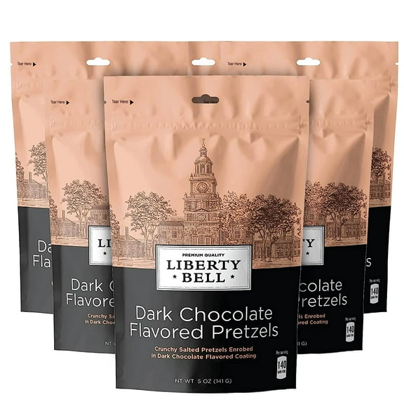 Liberty Bell Dark Chocolate Flavored Pretzels, 5-Ounce Bag (Pack of 6)