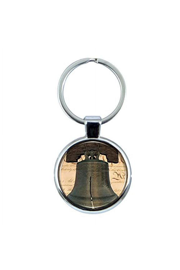 Liberty Bell Keychain with Epoxy Dome and Metal Keyring