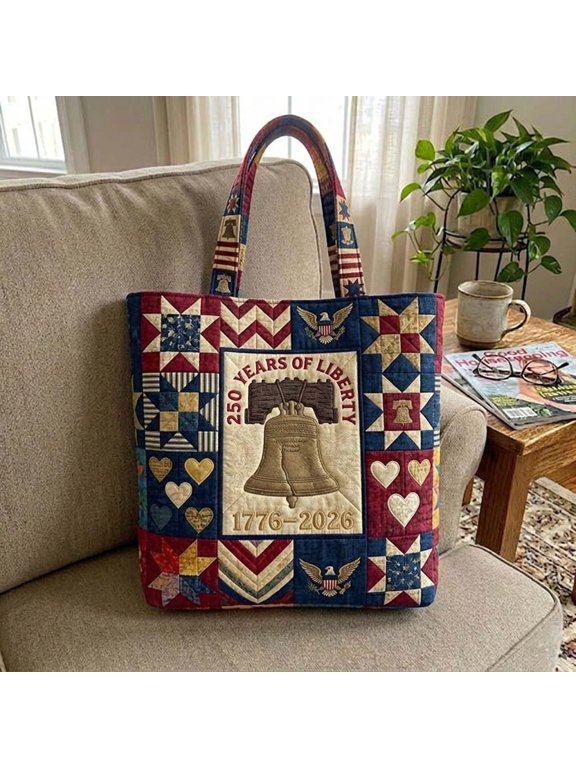 Liberty Bell Quilted Tote Bag,Flag Travel Tote Bag, 250 Years Freedom Shoulder Bag, 4th of July, Travel Bag