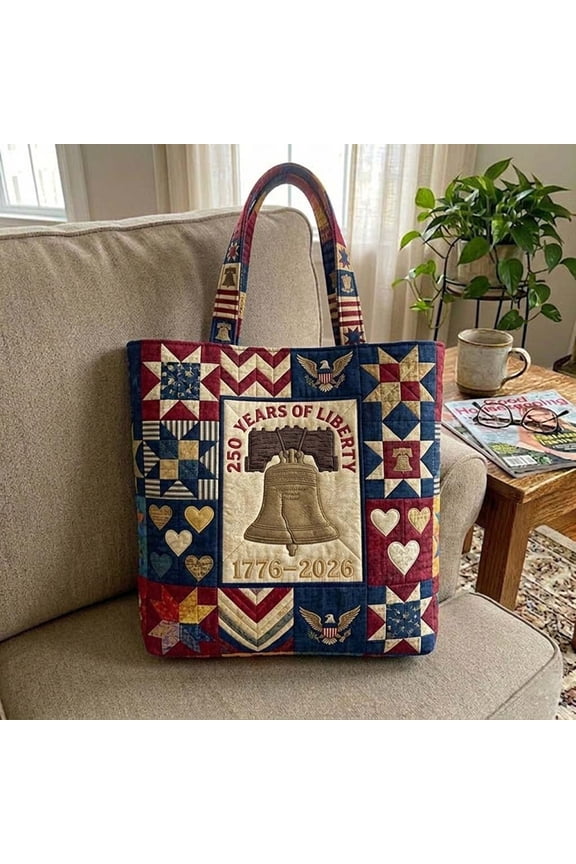 Liberty Bell Quilted Tote Bag,Flag Travel Tote Bag, 250 Years Freedom Shoulder Bag, 4th of July, Travel Bag