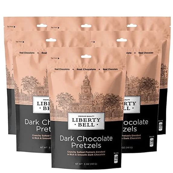 Liberty Bell Real Dark Chocolate Covered Mini Pretzels, 5-Ounce Bag (Pack of 6)