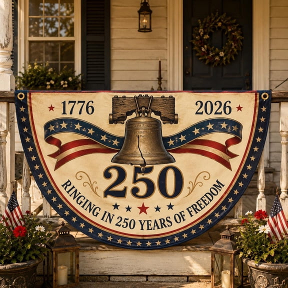 Liberty Bell Semicircle Flag Retro America 250 Years History Fan Banner Patriotic Front Porch Decor Historical Gift For Veterans Day Present