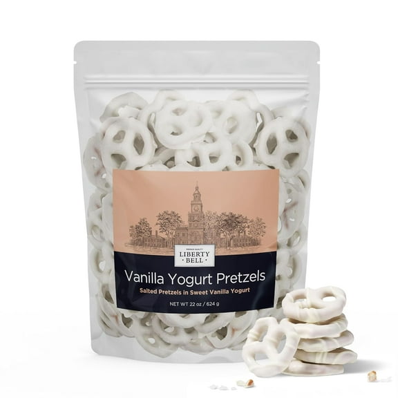 Liberty Bell Vanilla Yogurt Covered Mini Pretzels, Gourmet Sweet Salty Snacks, 22 Ounce Tube