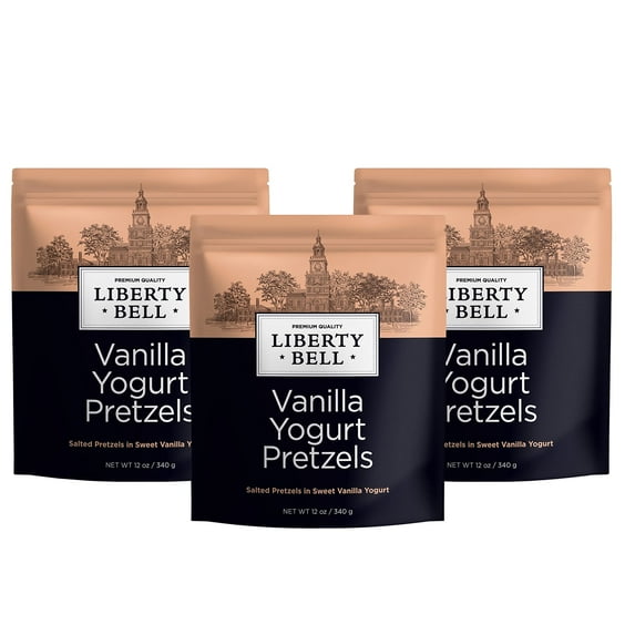 Liberty Bell Yogurt Covered Pretzels, Bite Size Pretzels Dipped in Sweet Vanilla Yogurt, 12 Ounce Bag (3 Pack)