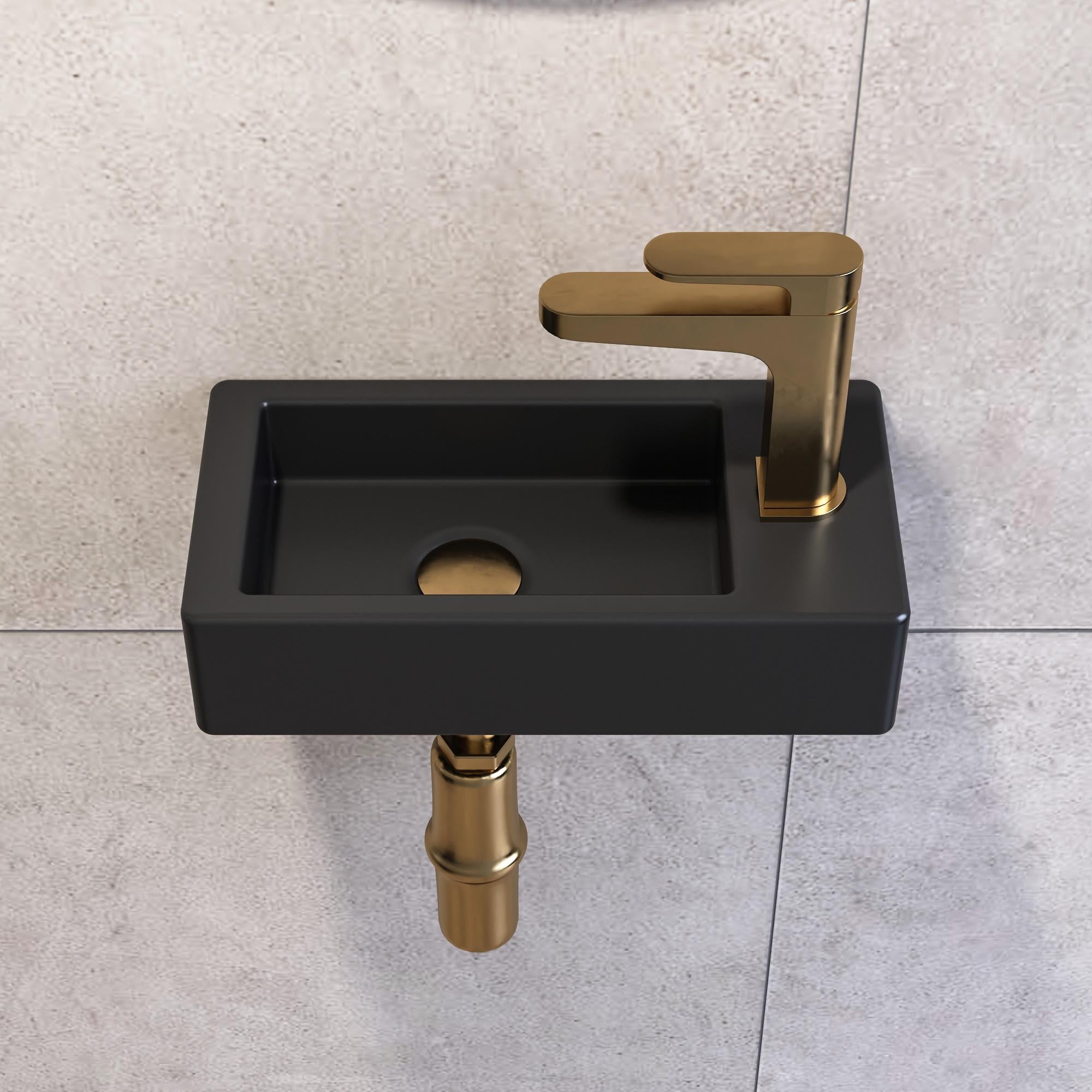 Liberty Ceramic Rectangular Handmade Wall Mount Bathroom Vessel Sink in Black