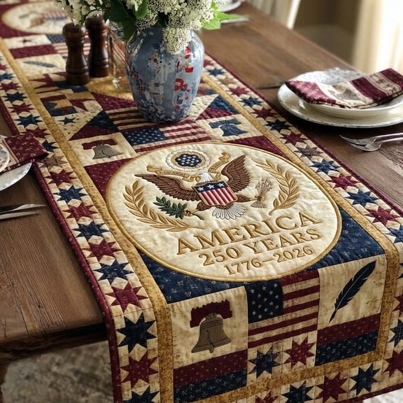 Liberty Crest Quilted Table Runner, USA 250th Year Freedom Celebration Runner, Spring Table Runner, Mother's Day Gift
