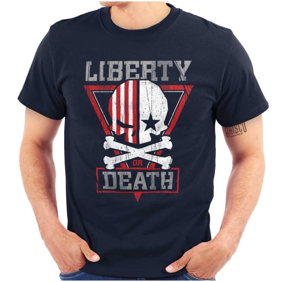 Liberty Death Skull Crossbones Flag Men's Graphic T Shirt Tees Brisco Brands S