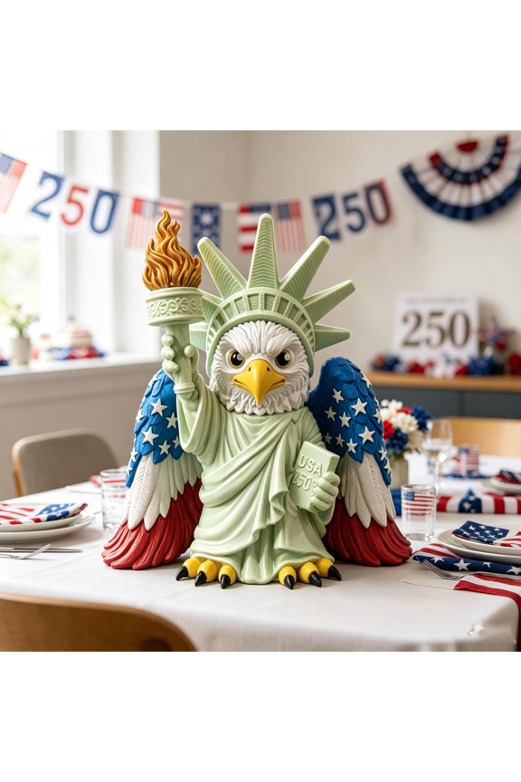 Liberty Eagle Figurine – Patriotic Eagle Decor 250 Years of America, White Eagle Red Star 3D Printed Statue for Shelf Sitter, American 3D Prints Collectible for Independence Day Fourth of July