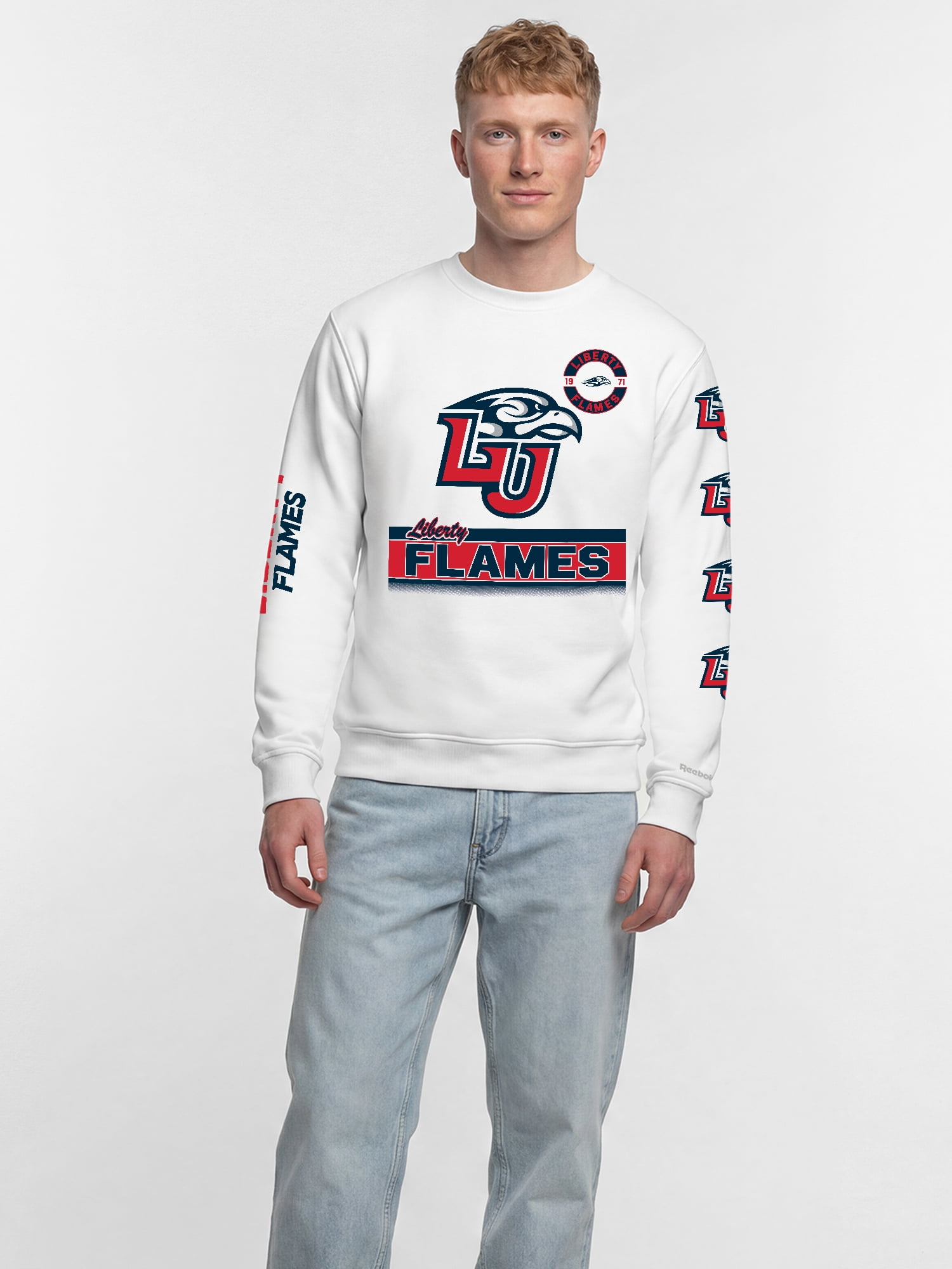 Liberty Flames Reebok Mens White Crew Sweatshirt