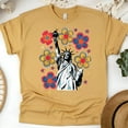 thumbnail image 1 of Liberty Flower Power T-Shirt for Women, Retro USA Statue of Liberty Graphic Tee, Gold, Size 3XL, 1 of 6