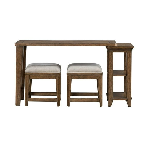 Liberty Furniture 3 Piece Set for Living Room - Console Table, 2 Stools - Amber Brown Oak
