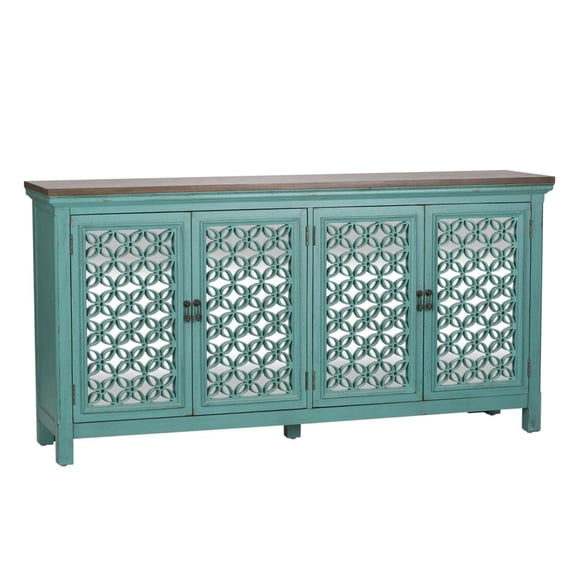 Liberty Furniture Industies, INC Kensington 4 Door Accent Cabinet in Turquoise w/ Worn Wood Tone Top