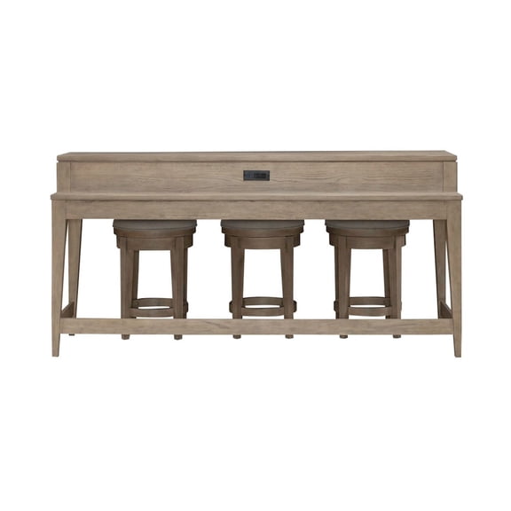 Liberty Furniture 4 Piece Living Room Set, Console Bar Table, 3 Swivel Stools - Sandstone Oak Wood