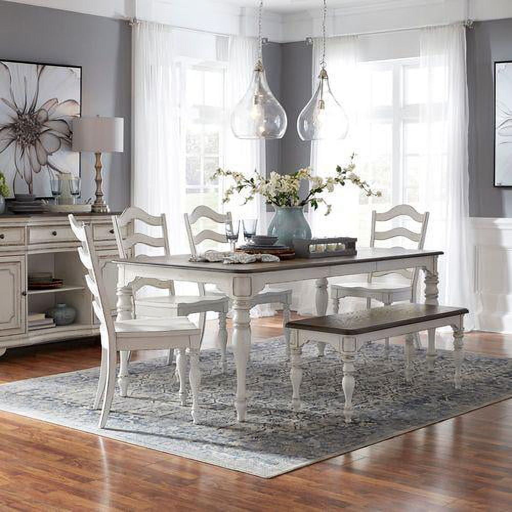 Antique White and Weathered Brown 6-Piece Dining Set with Ladder Back Chairs