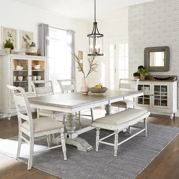 Liberty Furniture Industies, INC Whitney 6 Piece Trestle Table Set - Antique Linen w/ Weathered Gray