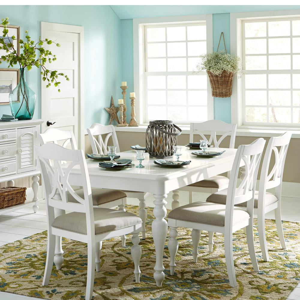 White Poplar and Rubberwood Rectangular Table Set with 6 Chairs