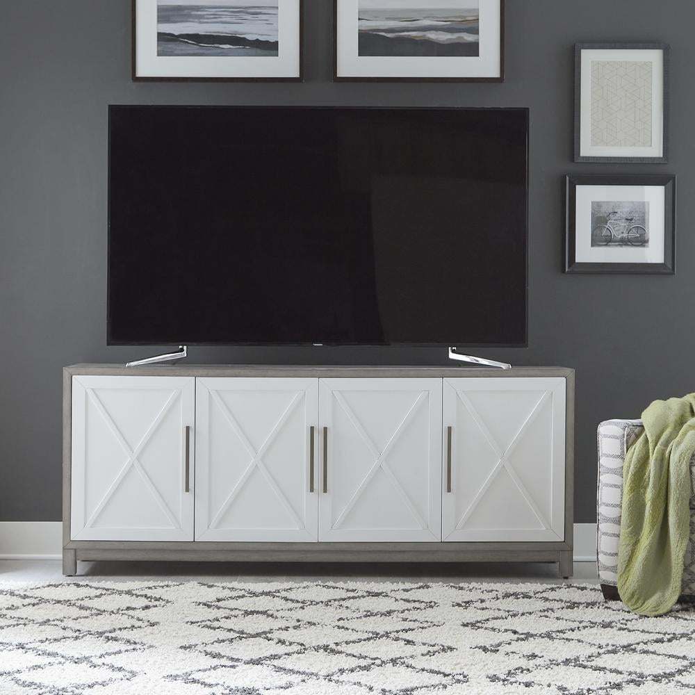 Palmetto Heights 78 Inch White and Gray TV Console with Cabinets