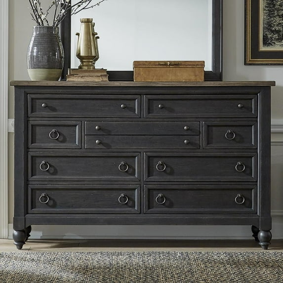 Liberty Furniture Industies, INC 9 Drawer Dresser - Black Traditional Multi in Dusty Taupe