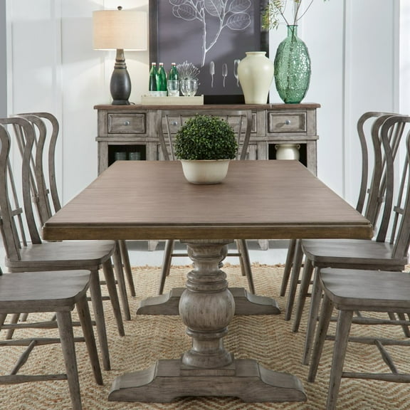 Liberty Furniture Industies, INC River Place River Place 9 Piece Trestle Table Set - Riverstone Gray & Tobacco