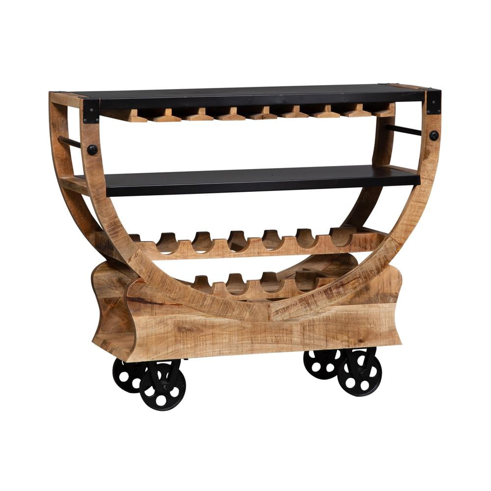 Weathered Brown Mango Wood Industrial Bar Trolley
