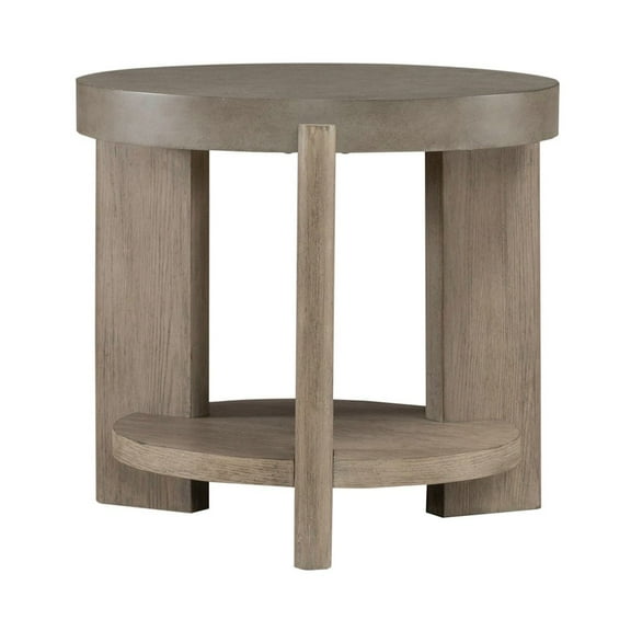 Liberty Furniture Affinity Round End Table for Living Room - Dusty Taupe Faux Concrete Tops