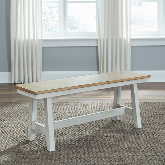 Liberty Furniture Lindsey Farm Backless Dining Room Bench - White & Tan Wood