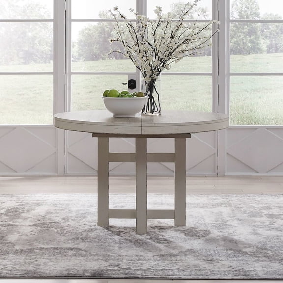 Liberty Furniture Backroads Pedestal Table - Removeable Leaf - Weathered White & Parchment