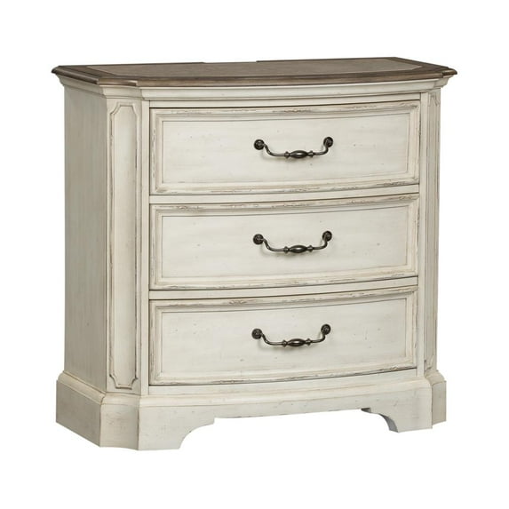 Liberty Furniture Bedside Chest, Porcelain White Finish w/ Churchill Brown Tops