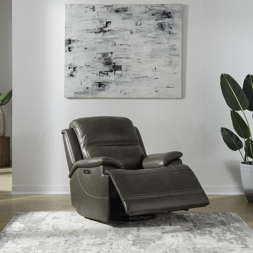 Liberty Furniture Bentley Transitional Leather Power Recliner in Graphite Gray