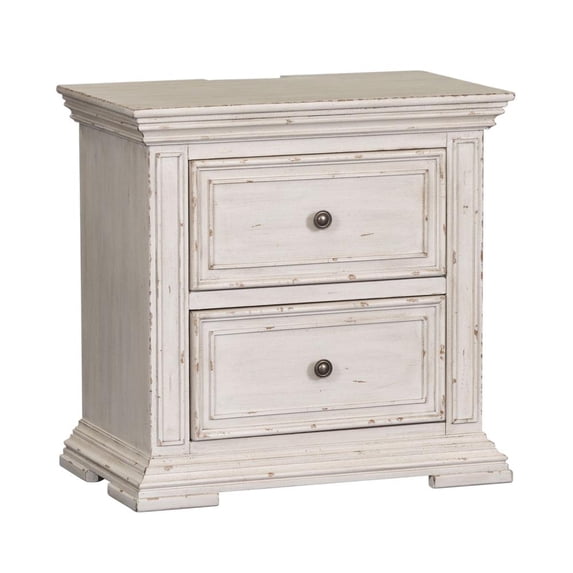 Liberty Furniture Industies, INC Big Valley Bedside Chest w/ Charging Station in Whitestone w/ Heavy Distressing