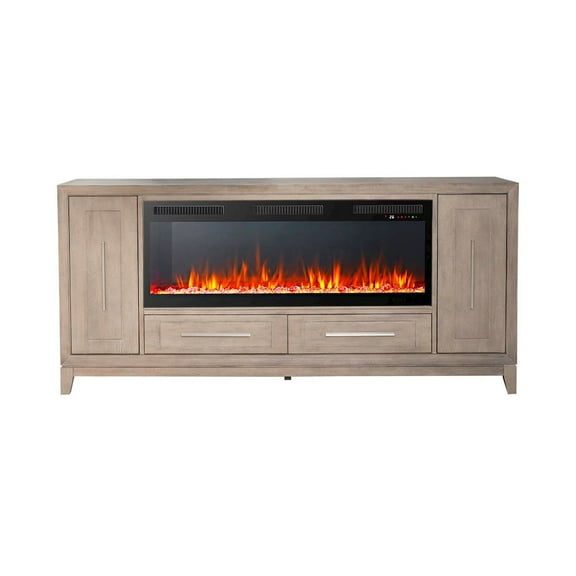 Liberty Furniture Brentwood Heated LED Fireplace TV Consoles 80 Inch - Sandstone Oak