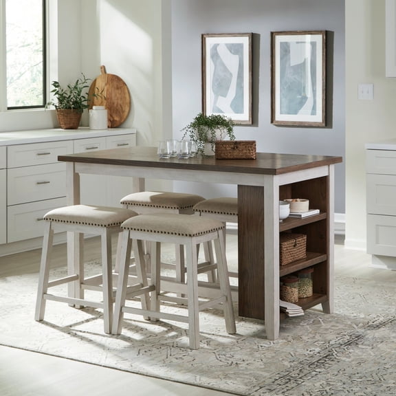 Liberty Furniture Brook Creek 5 Piece Kitchen Dining Counter Set- Two Tone White